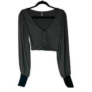 Free People Movement Long Balloon Sleeve Cropped Top- Medium